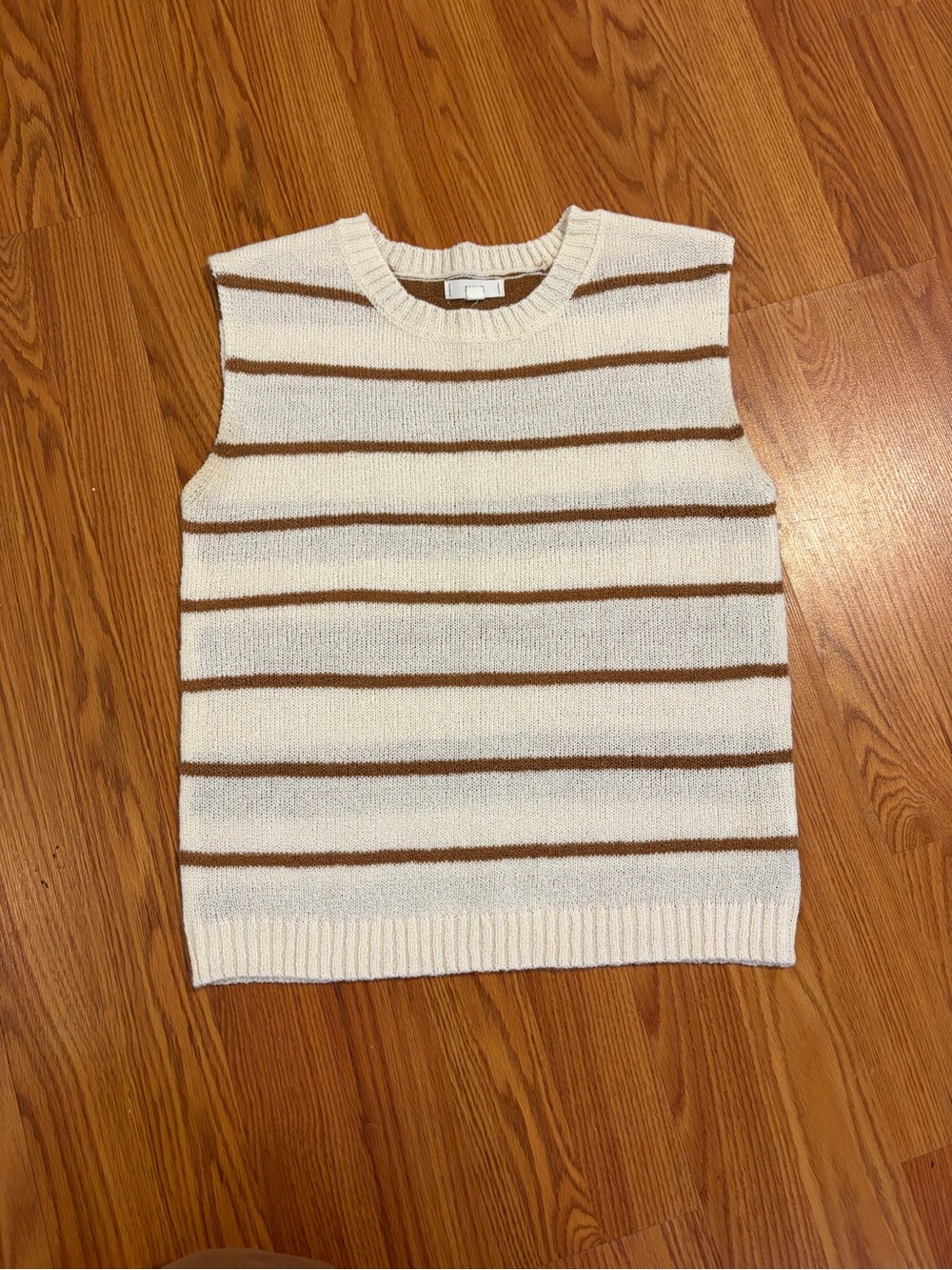 mine Cream & Brown Striped Sleeveless Knit V-Neck Vest